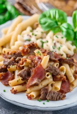 Beef bacon and baked pasta