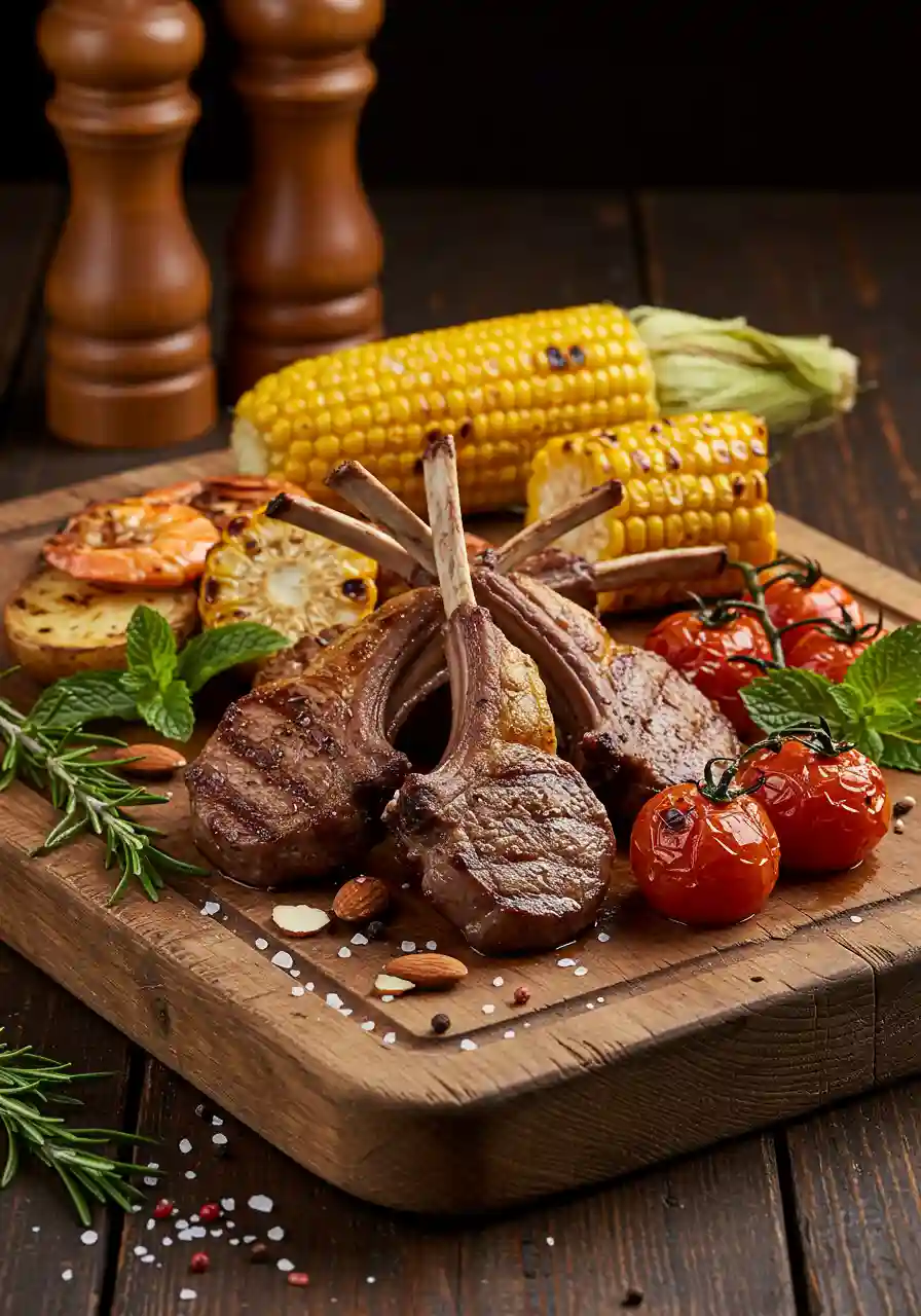Grilled Lamb & Almonds Shrimp Roast Potato & Creole