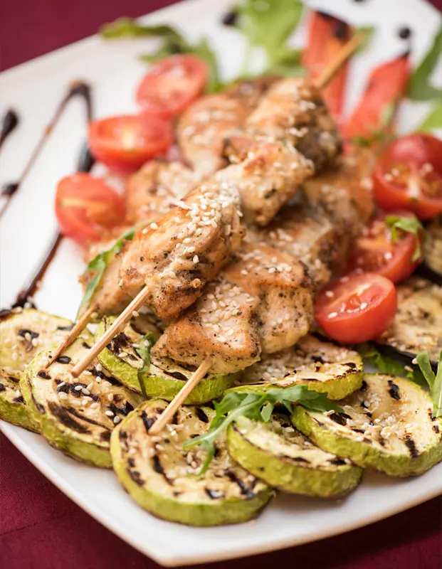 Grilled chicken meat kebab with pumpkin recipe