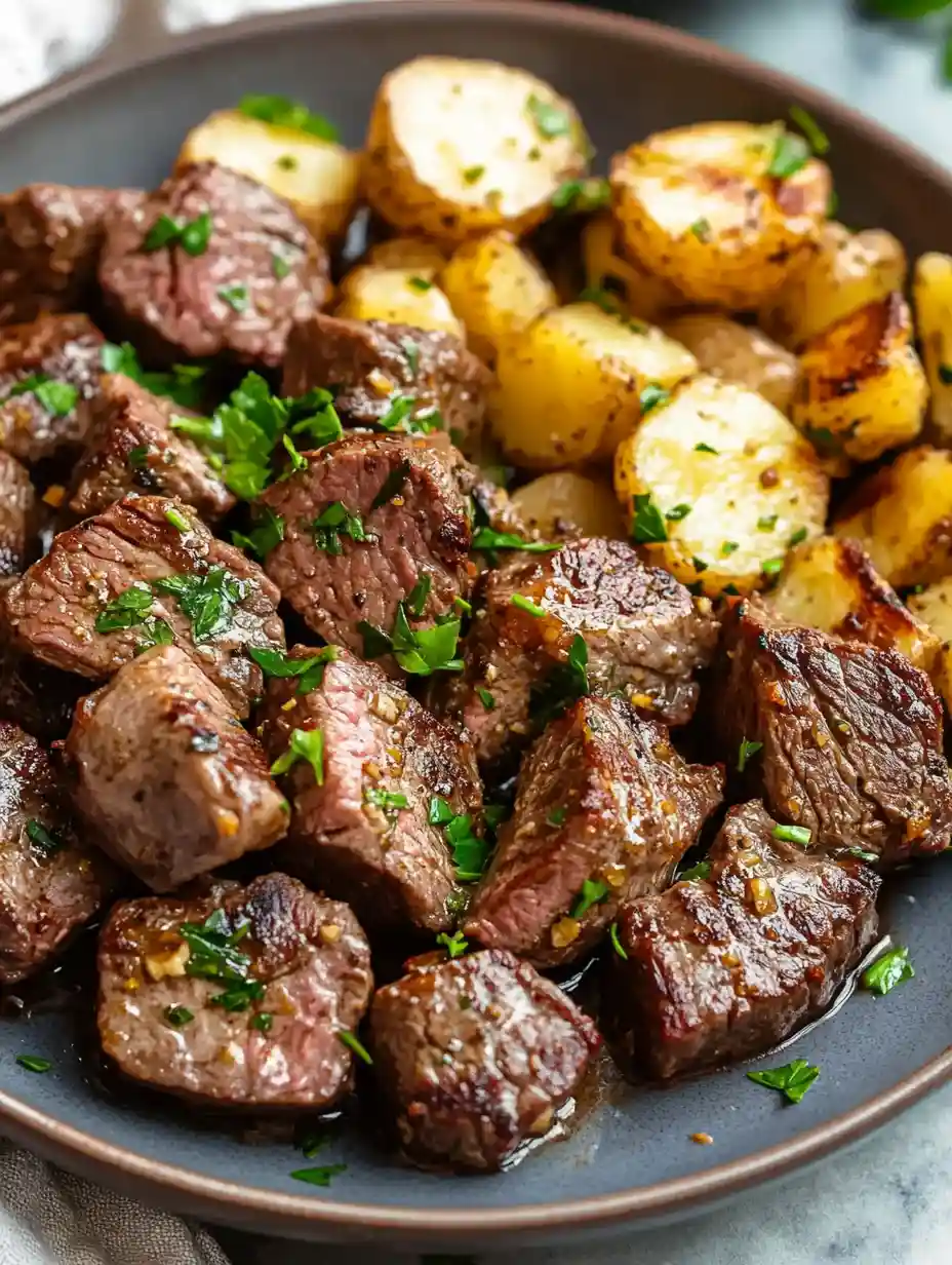Garlic Butter Steak Bites and Potatoes