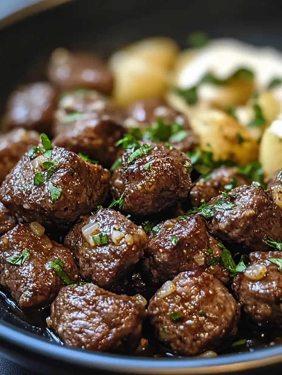 Slow Cooker Garlic Butter Beef Bites & Potatoes