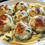 Chicken Ricotta Meatballs with Spinach Alfredo Sauce