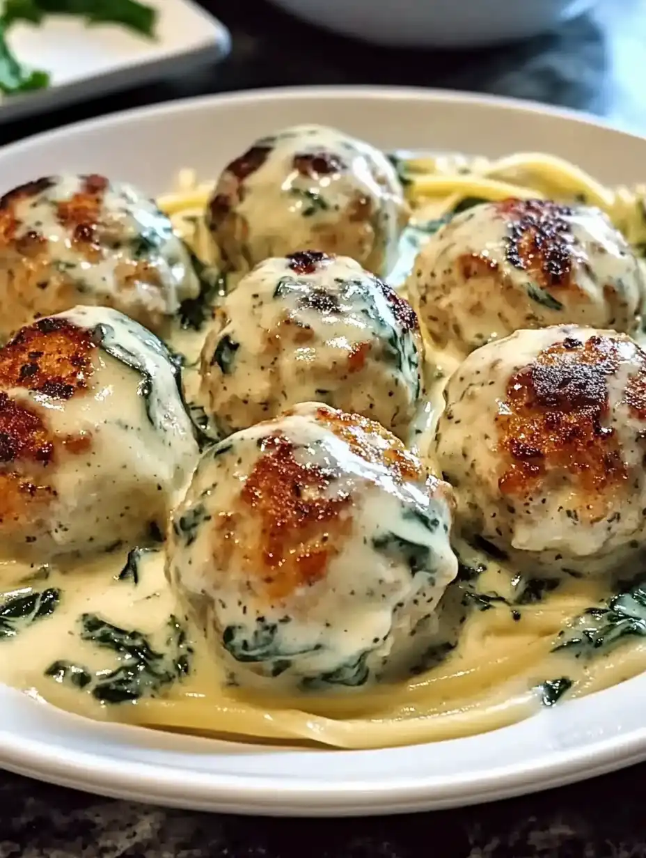 Chicken Ricotta Meatballs with Spinach Alfredo Sauce