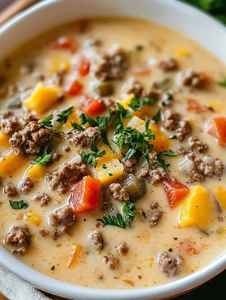 Receta fácil de sopa de hamburguesa con queso
