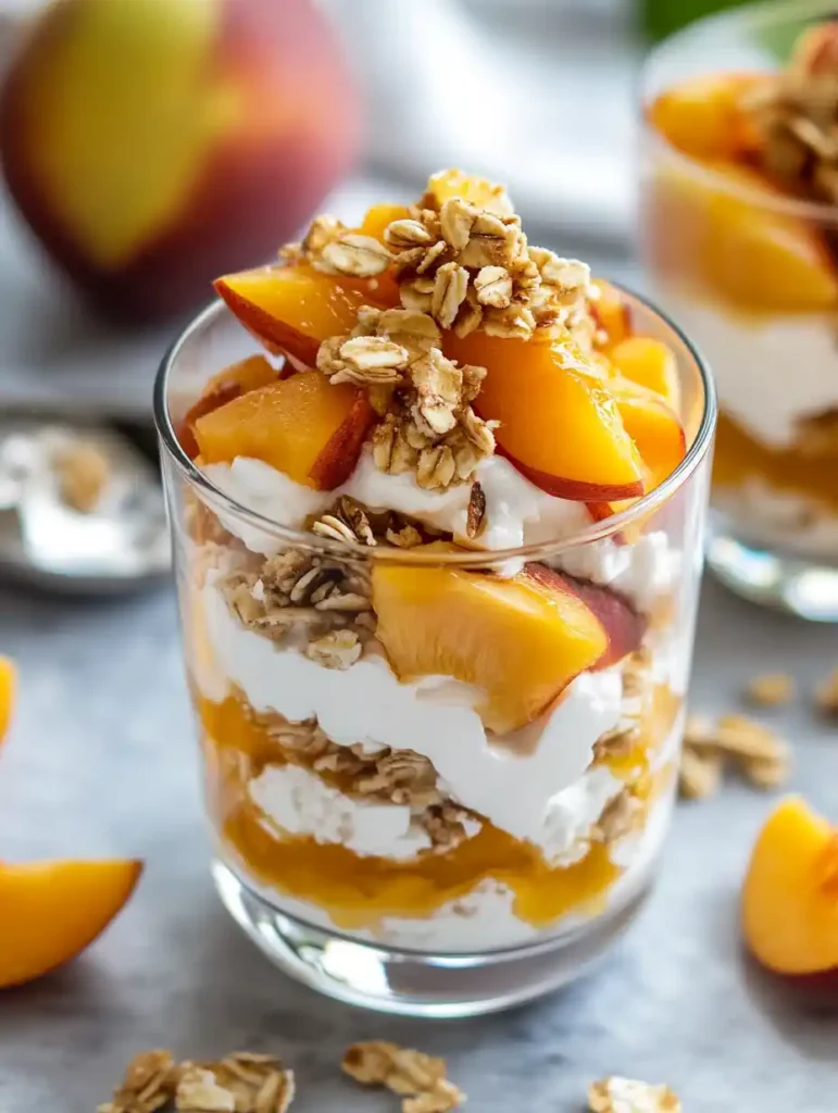 Parfait de melocotón y requesón