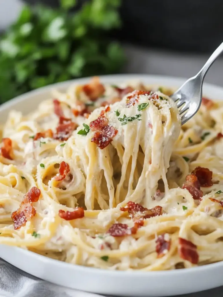 Pasta cremosa con tocino
