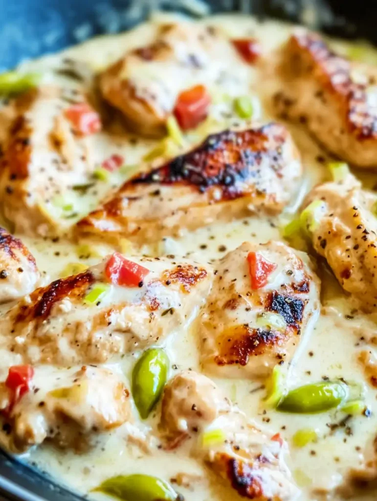 Pollo cremoso con pepperoncini en sartén
