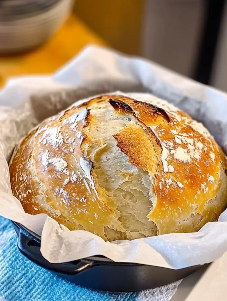 Pan crujiente sin amasar en horno holandés