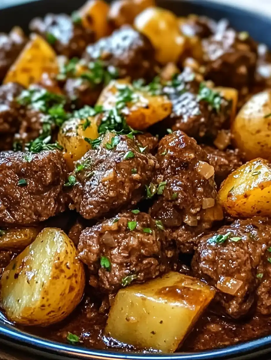 Slow Cooker Garlic Butter Beef Bites & Potatoes