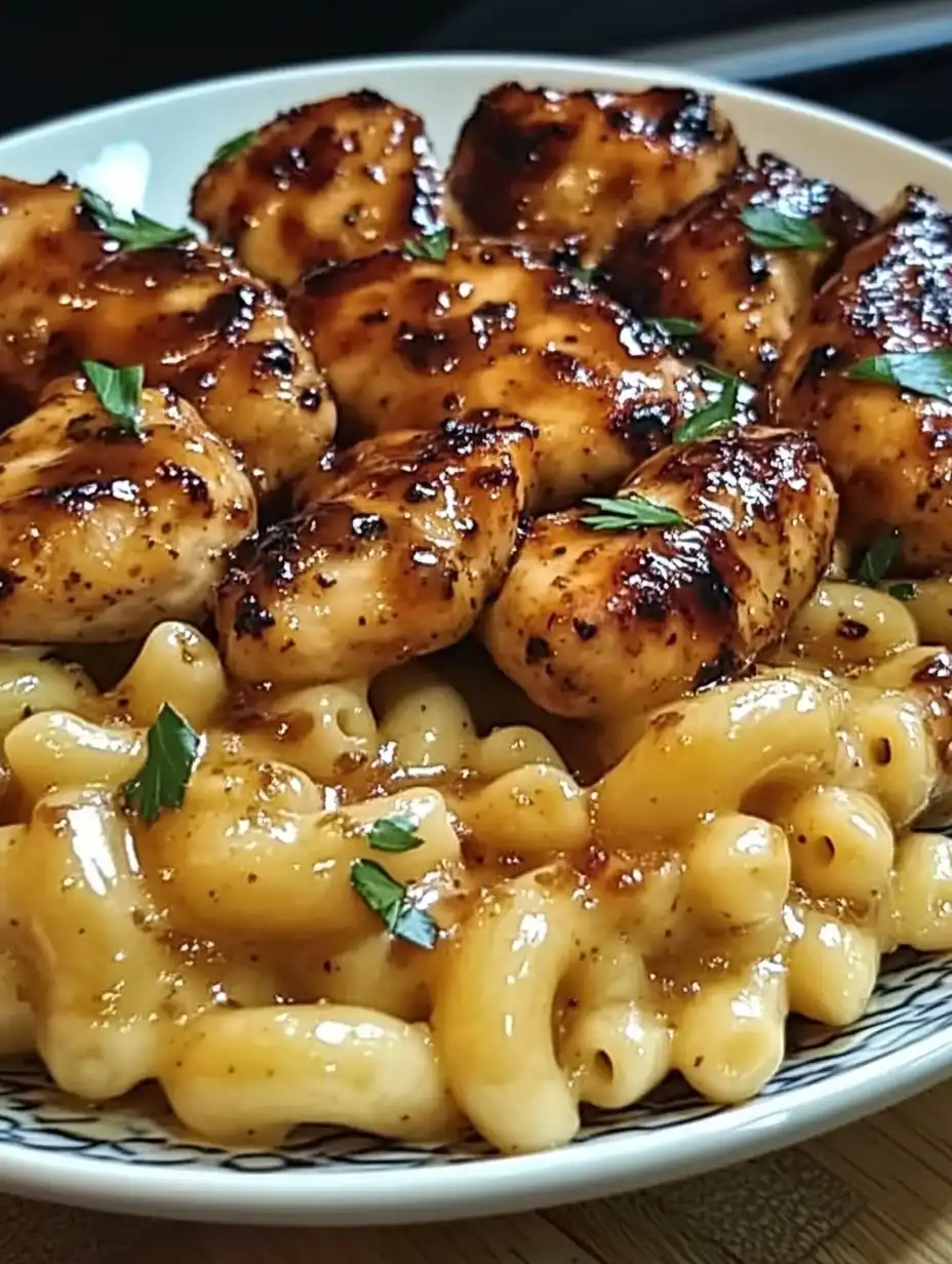 Sweet and Spicy Honey Pepper Chicken with Creamy Macaroni Cheese