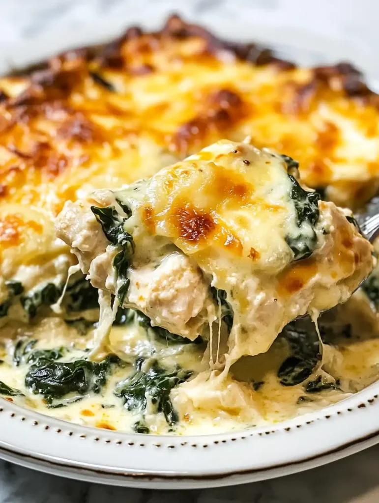 Cazuela de pollo y espinacas con queso crema