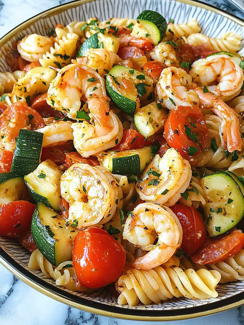 Tomato Zucchini Shrimp Pasta