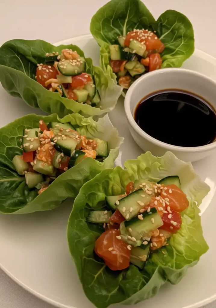 california roll cucumber salad lettuce wraps