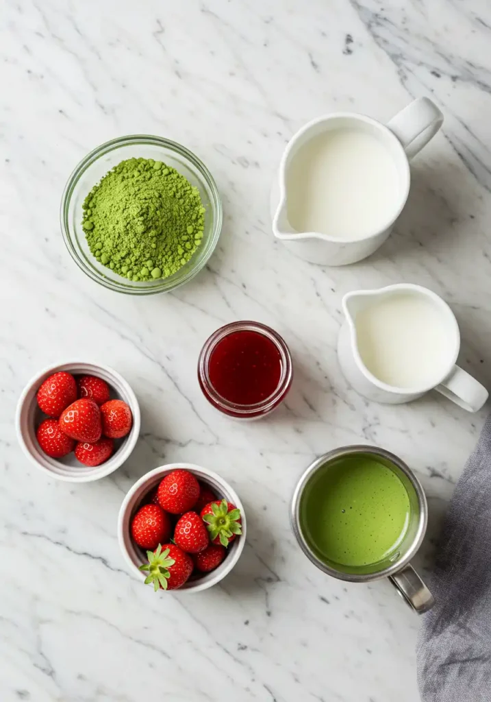 Matcha latte with strawberry syrup ingredients